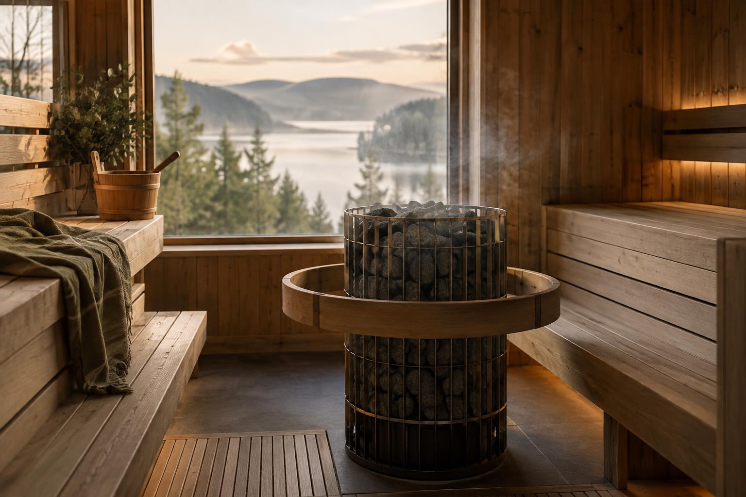 Electric heater inside a home sauna
