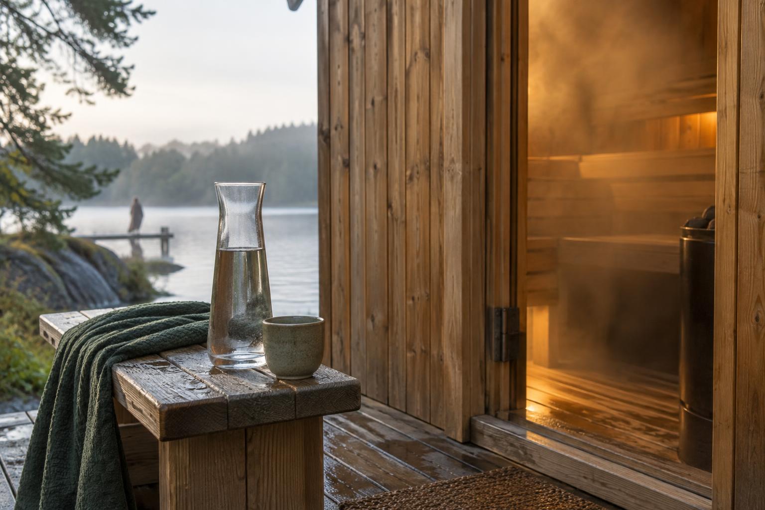 Water beside a sauna entrance