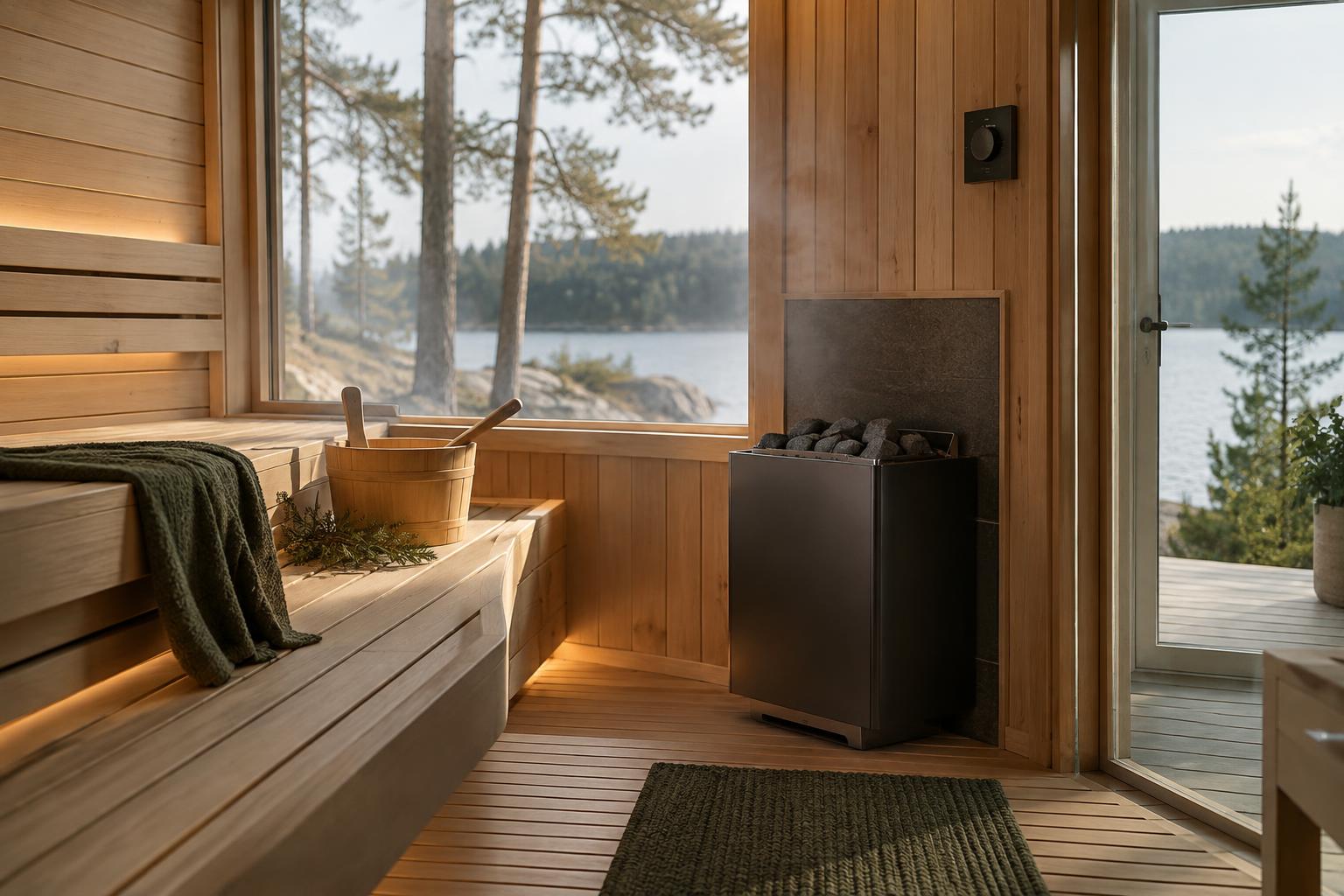 Electric sauna heater and thermostat control inside a sauna