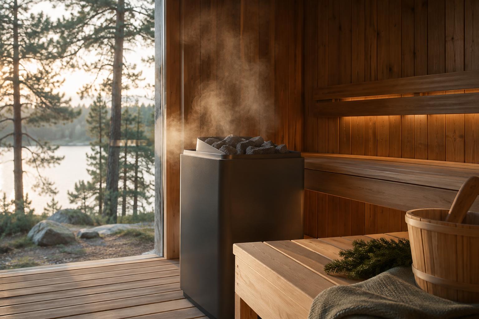Electric sauna heater in a sauna interior