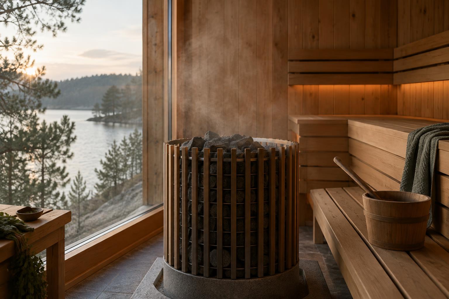 Sauna heater inside a home sauna