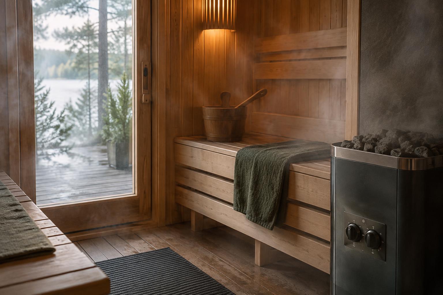 Electric heater with mechanical controls in a small indoor sauna