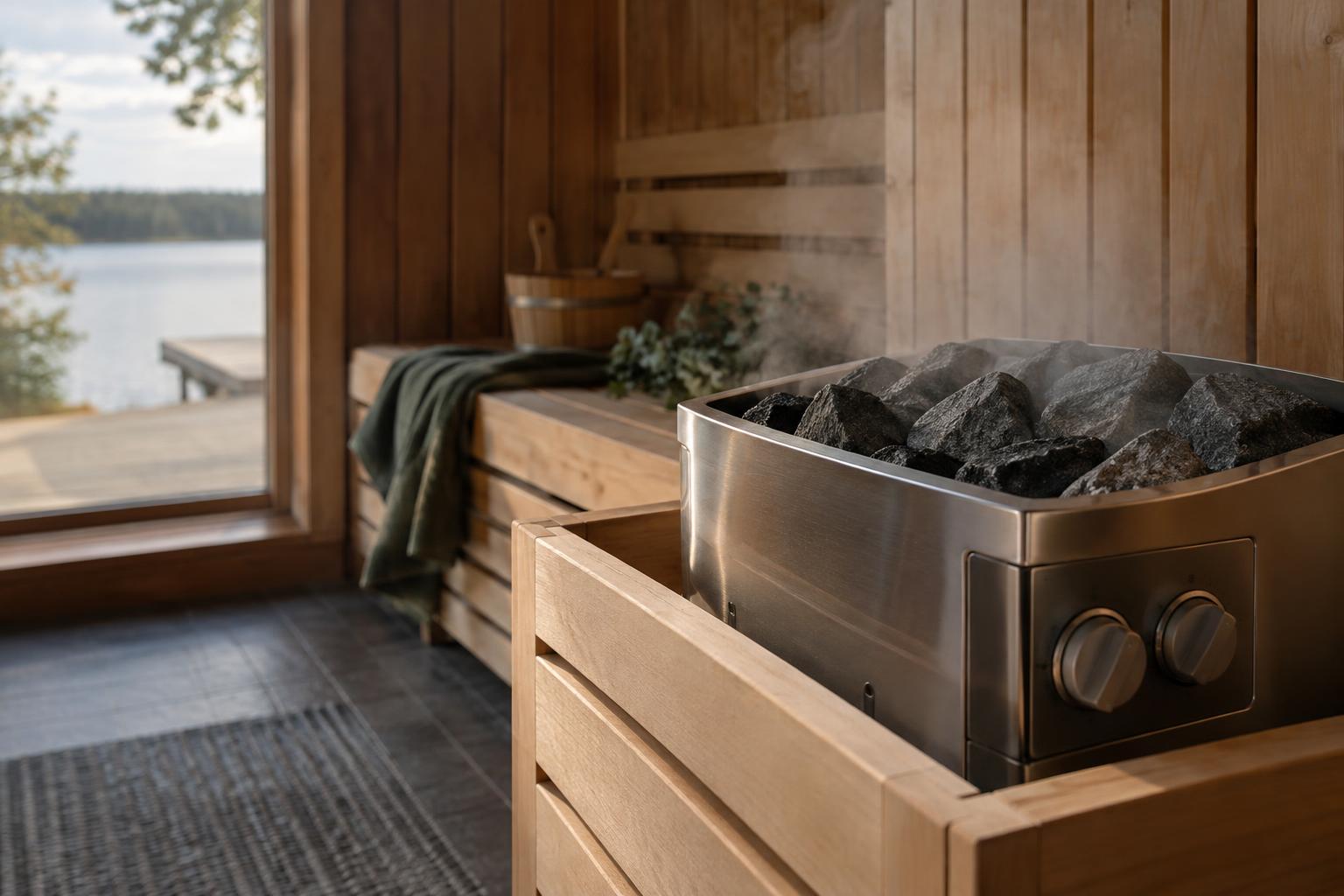 Electric sauna heater with built-in controls