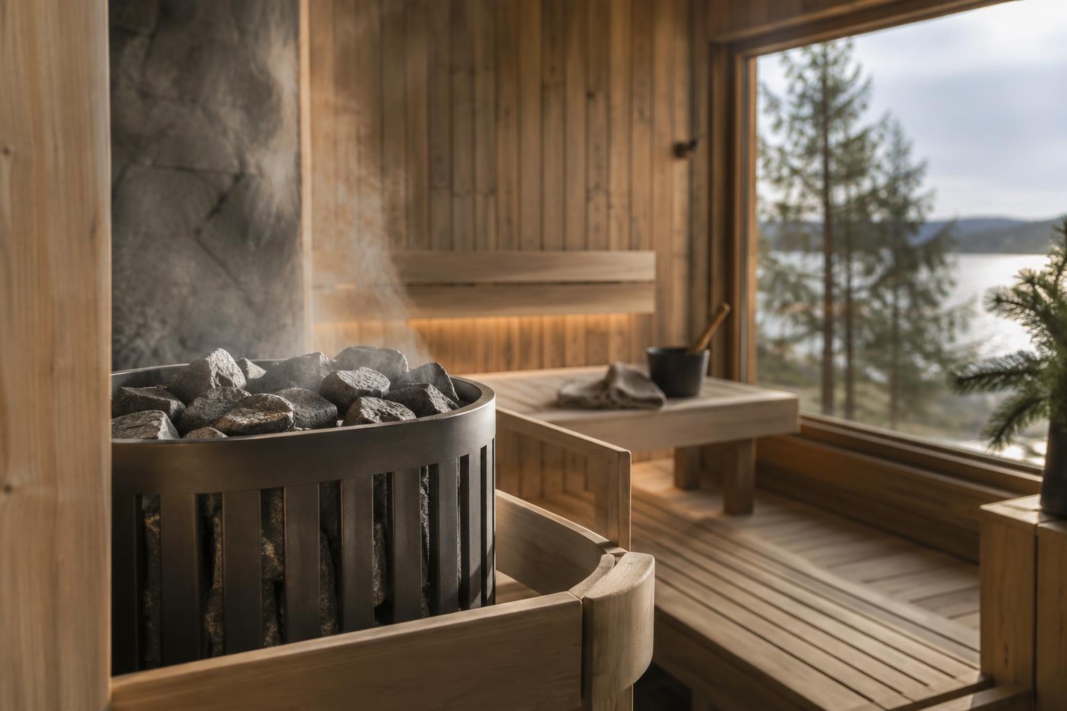 Electric sauna heater in a sauna interior