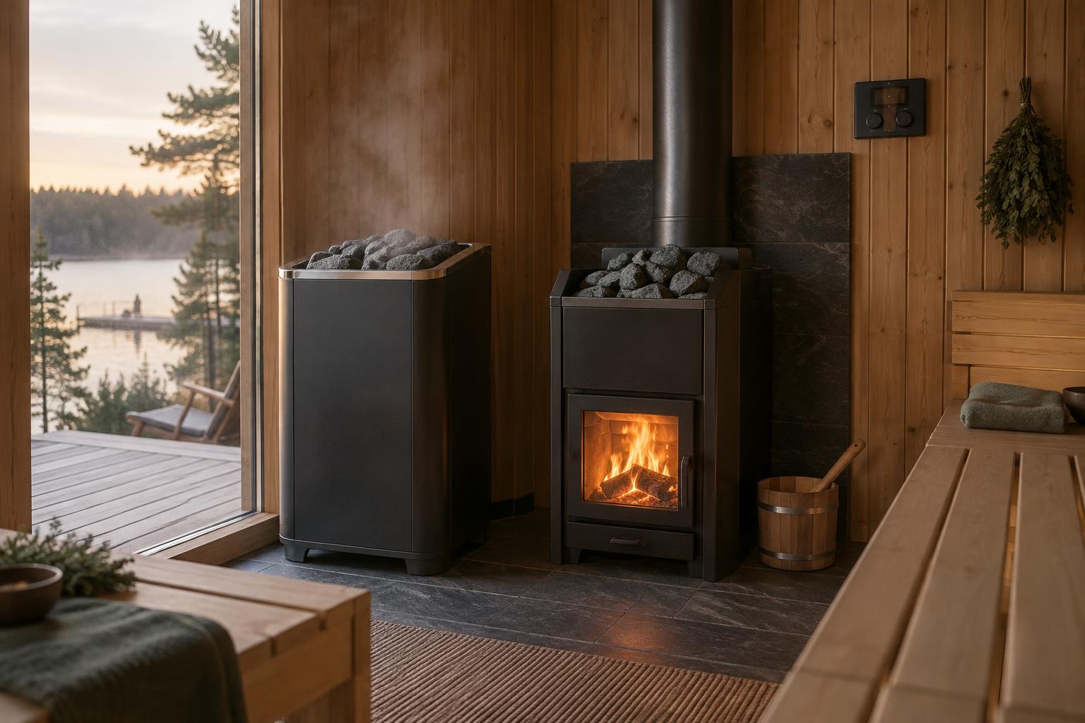 Electric and wood-burning sauna heaters with a separate control panel